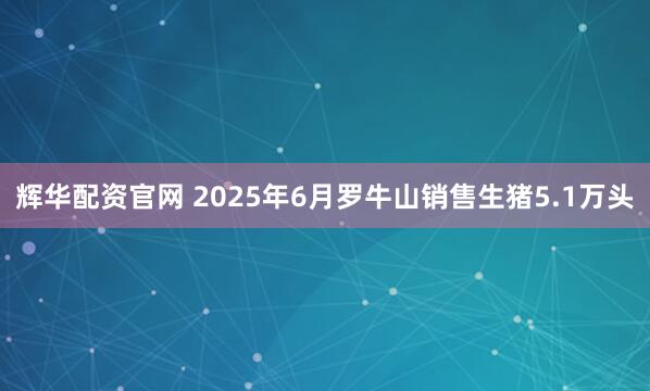 辉华配资官网 2025年6月罗牛山销售生猪5.1万头